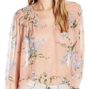Joie Kanni 100% Silk Smocked Floral Print Blouse
